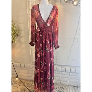 Boutique‎ Women Small Boho Coastal Tropical Dark Burgundy Fall Size Small